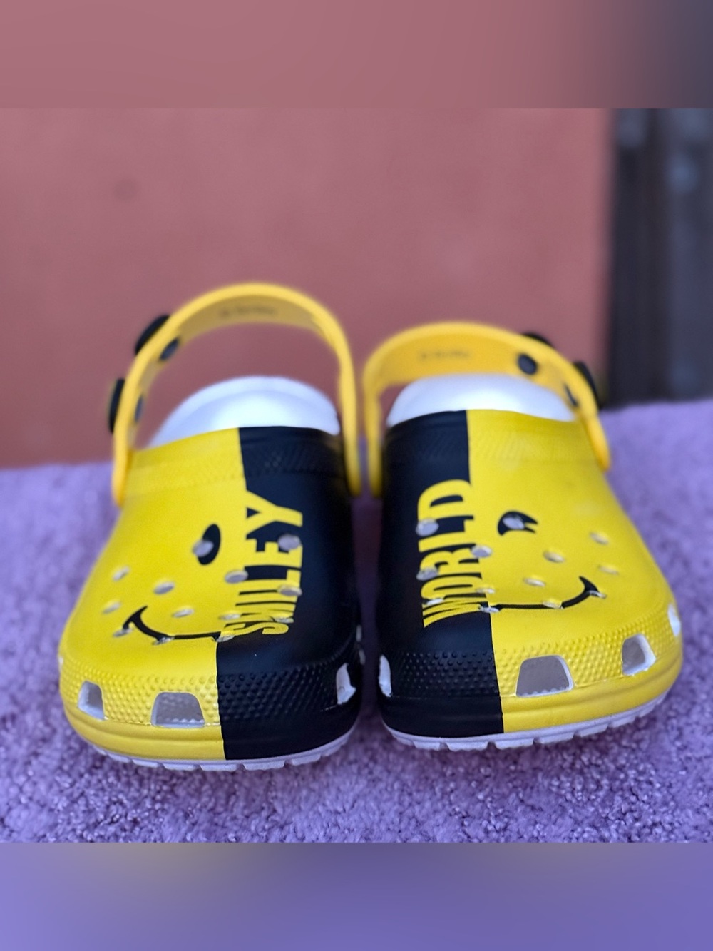 Adult Yellow and Black Smiley Clog Shoes